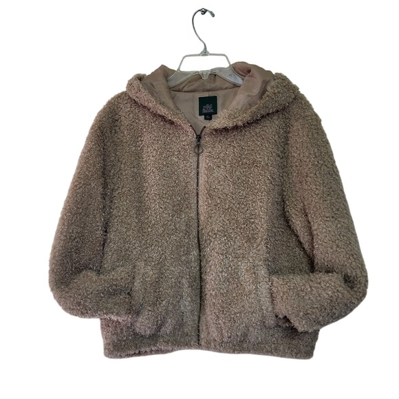 Wild Fable Womens M Teddy Bear Jacket Full Zip Hooded Beige Fuzzy Cozy Casual - Picture 1 of 7